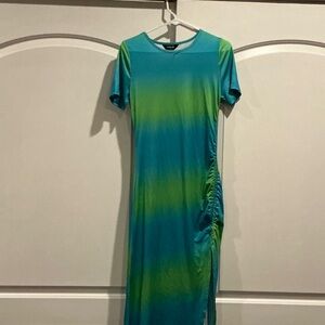 Chic Gradient Blue and Green Midi Dress